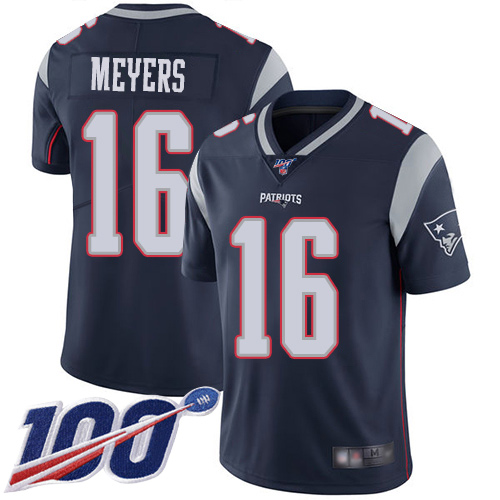 New England Patriots Football #16 100th Season Limited Navy Blue Men Jakobi Meyers Home NFL Jersey->new england patriots->NFL Jersey